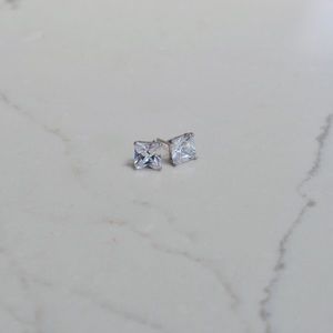 Vintage Mexico .925 Sterling Silver Princess Cut CZ Crystal Earrings